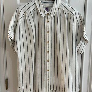 J.Crew Capitaine shirt in Baird McNutt Irish linen - White w/ black stripes